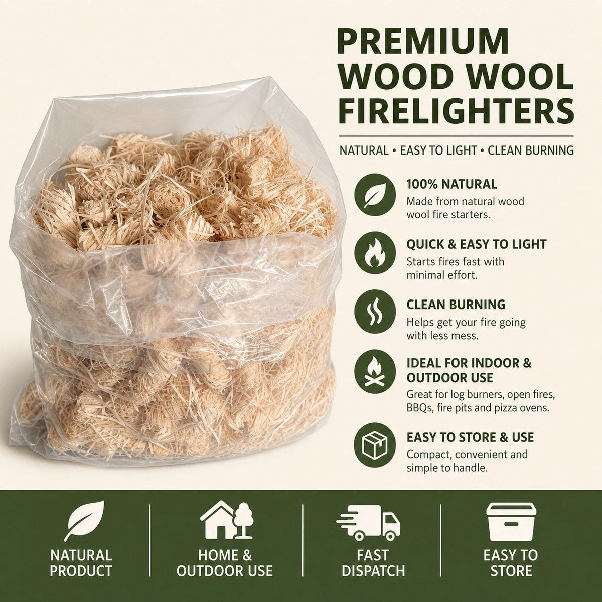 Natural Wood Wool Firelighters – 5 kg